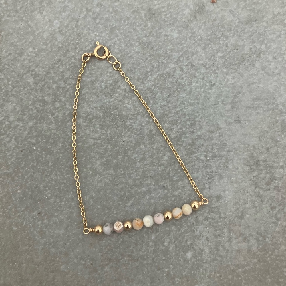 Pink opal gold bracelet - 6.5 inch